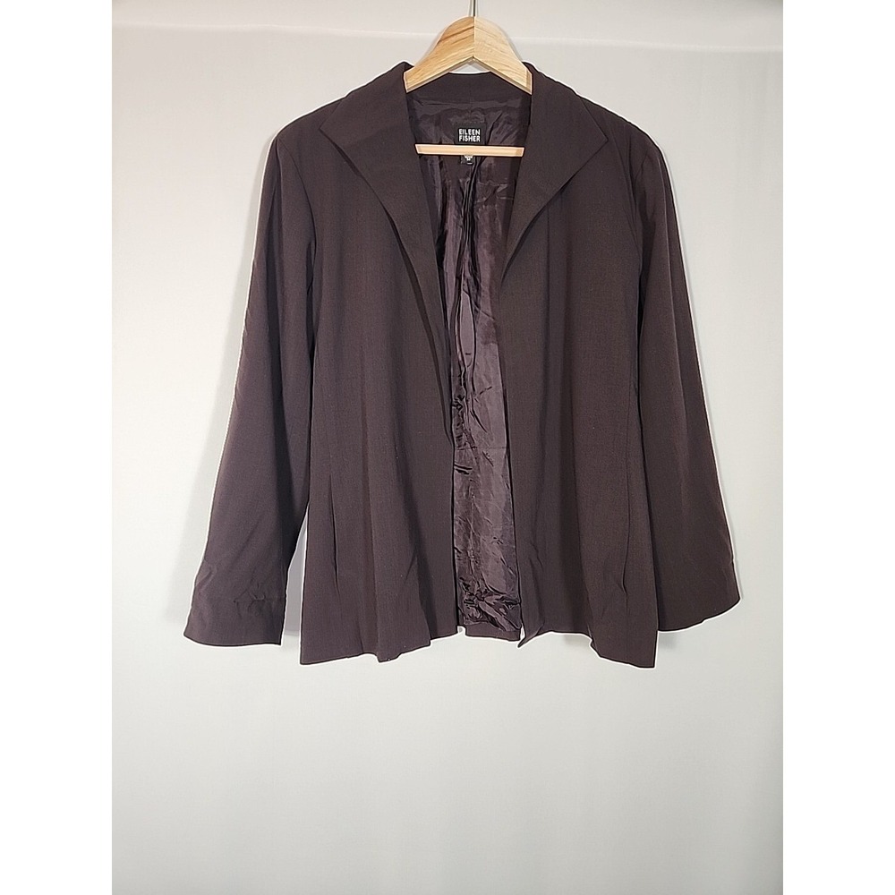 Eileen Fisher Wool Open Blazer Jacket Lined Brown Minimalist Classic Womens‎ M